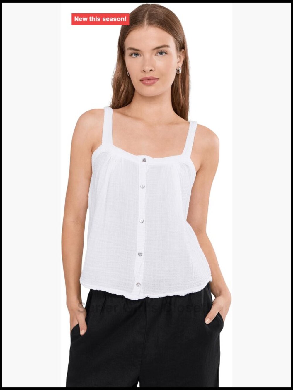 Michael Stars Mavi Button-Front Shirred Cami 100% Cotton Sleeveless White